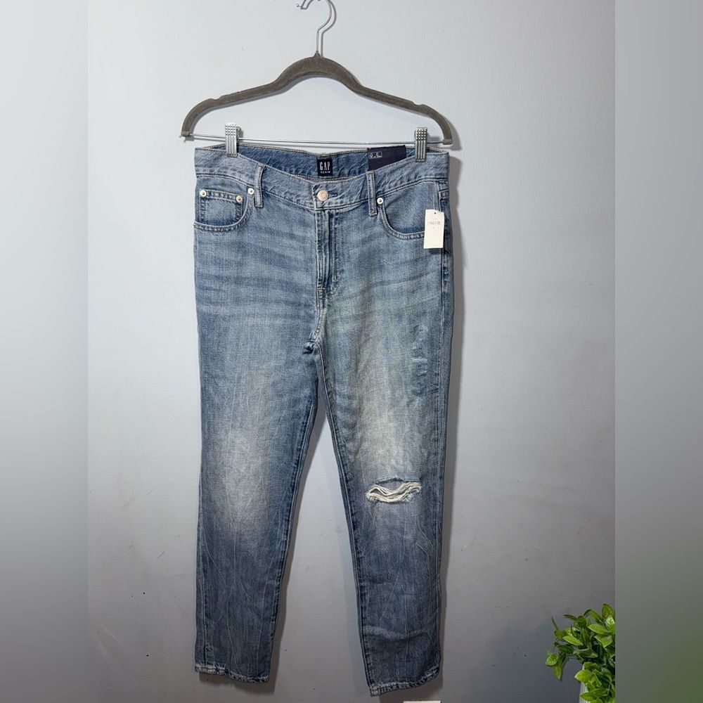 Gap women’s blue best girlfriend linen blend distressed jeans size 27 NWT